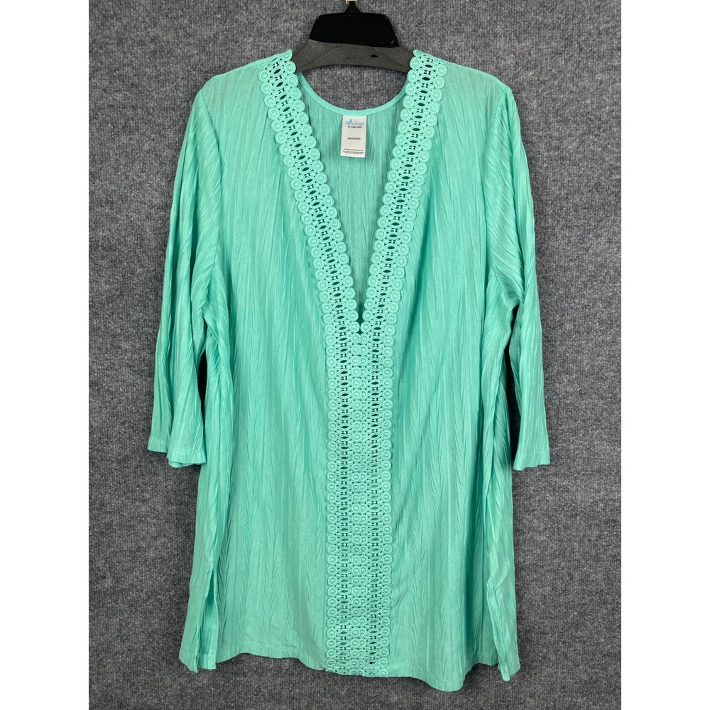 Catalina Swim Cover Up Women 2X Mint Green Excellent Crochet Lace Trim Crinkle‎